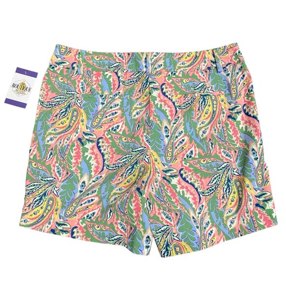 Talbots Womens 12 Petite Perfect Short Chino Botanical Paisley Pockets Stretch - Picture 2 of 15